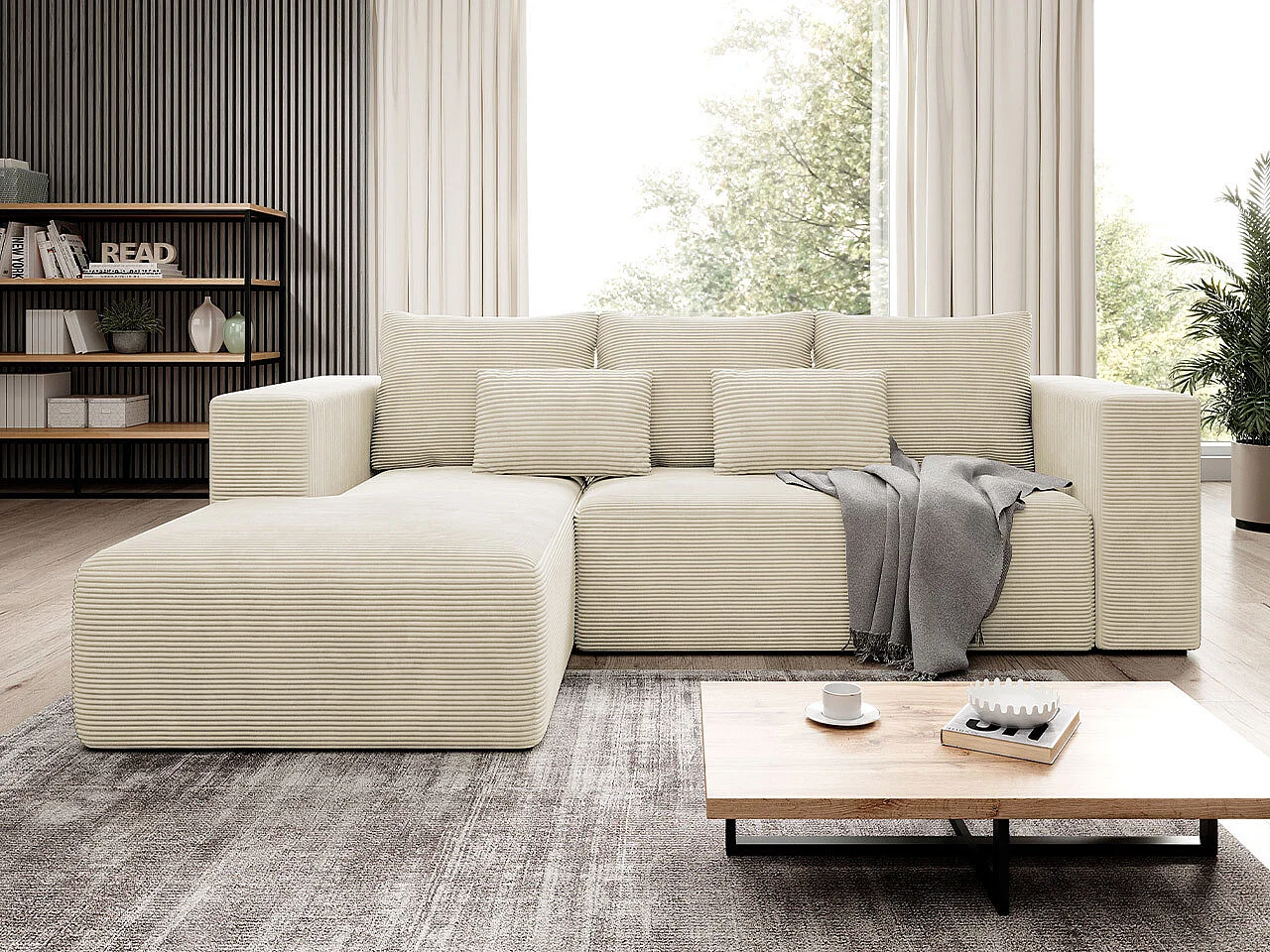 Canapé d'angle Arvada 116, Brun clair, Fonction de couchage, Boîte de literie, 255x161cm