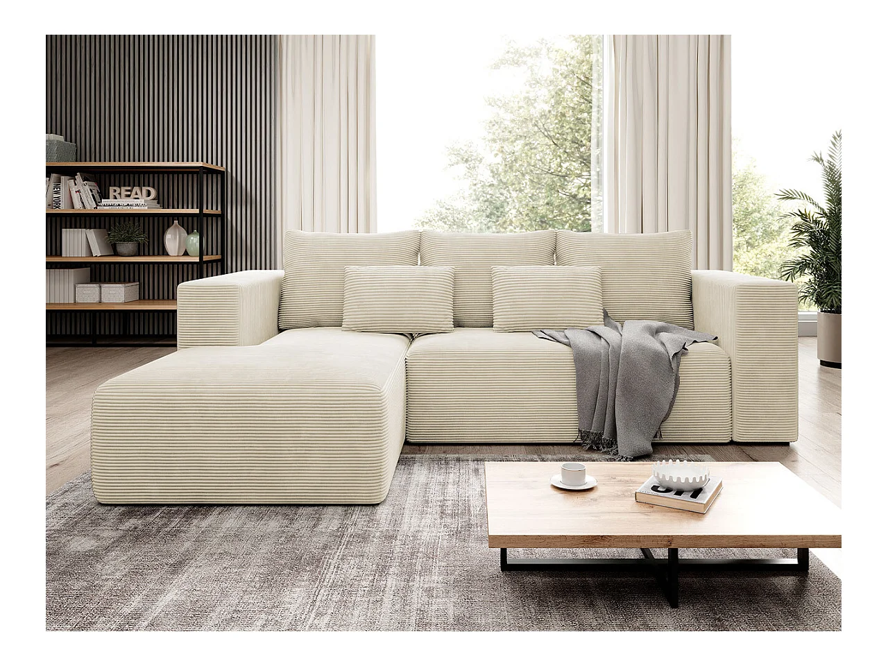 Canapé d'angle Arvada 116, Brun clair, Fonction de couchage, Boîte de literie, 255x161cm