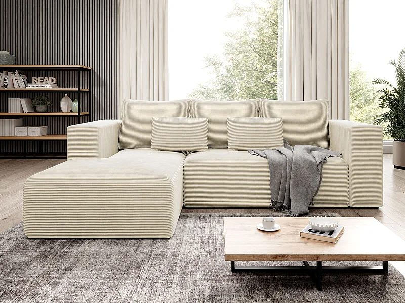 Sofá rinconero Arvada 116, De color marrón claro, Función de descanso, Almacenaje, 255cm