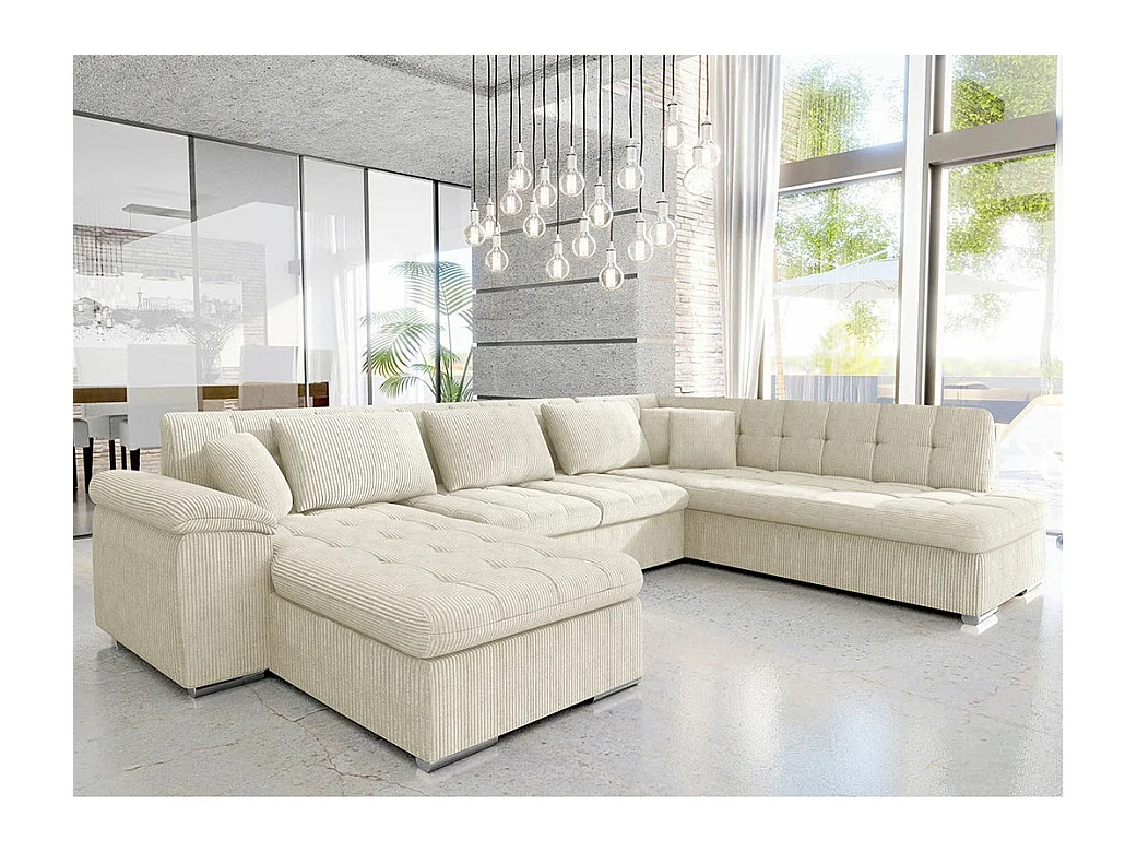 Canapé d'angle Comfivo 128, Brun clair, Fonction de couchage, 348x205x76cm