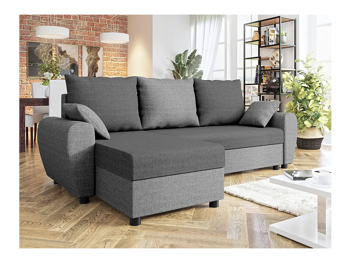 Canapé d'angle Memphis 123, Gris, Fonction de couchage, Boîte de literie, 242x139x83cm