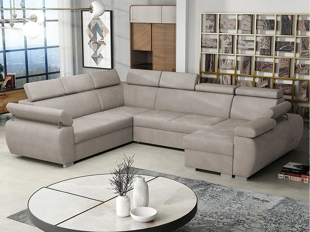 Sofá de canto Columbus 134, Castanho claro, Funcionalidade de dormir