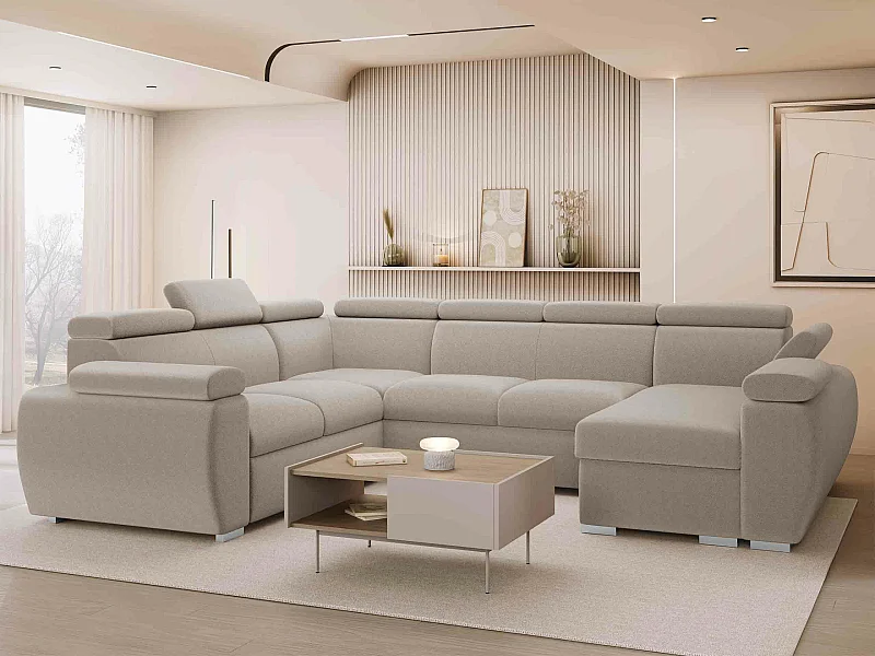 Canapé d'angle Columbus 134, Brun clair, Disponible, 325x260x85cm