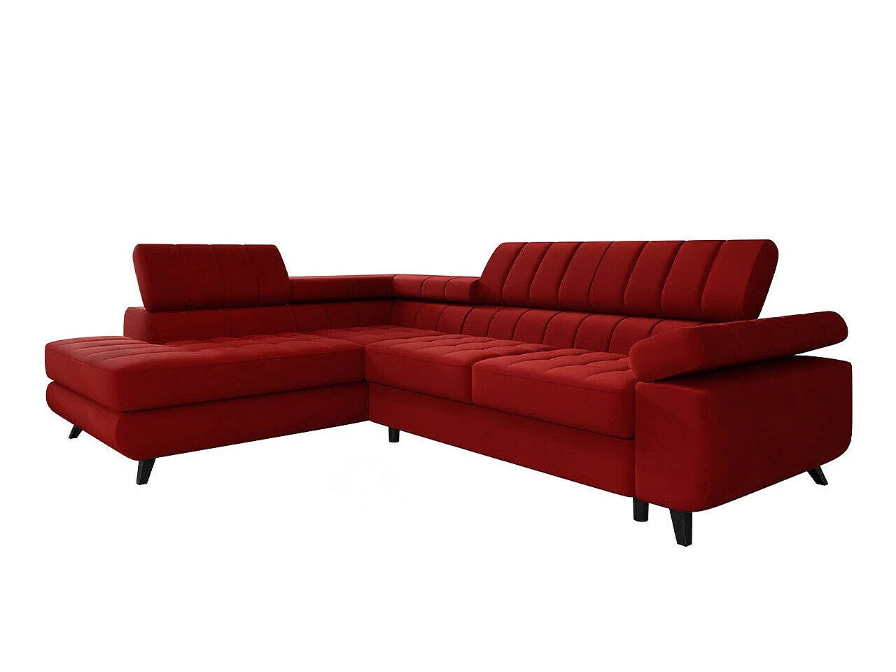 Canapé d'angle convertible 3 places en tissu rouge 264x203x73 cm
