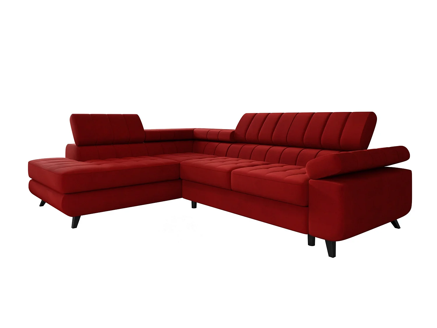 Canapé d'angle convertible 3 places en tissu rouge 264x203x73 cm