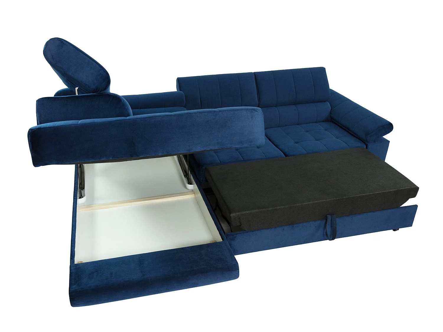 Canapé d'angle convertible 3 places en tissu rouge 264x203x73 cm