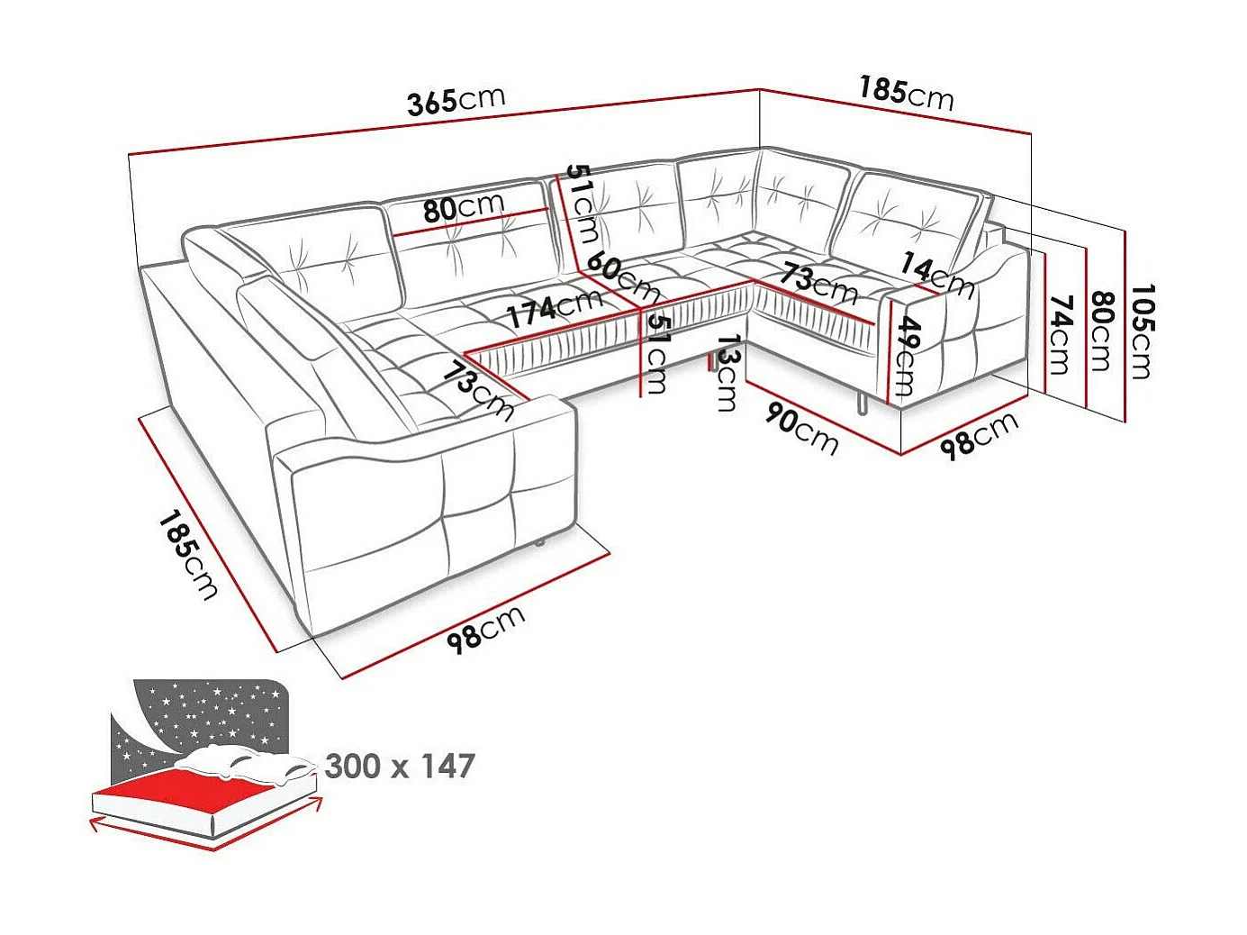 Sofá de canto Kingsport 114, Azul, Funcionalidade de dormir