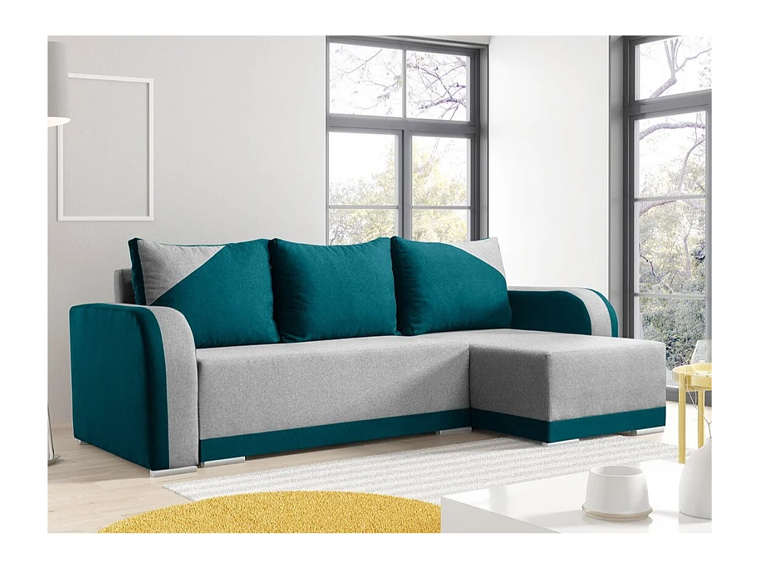 Canapé d'angle Boulder 102, Turquoise, Fonction de couchage, Boîte de literie, 238x140cm
