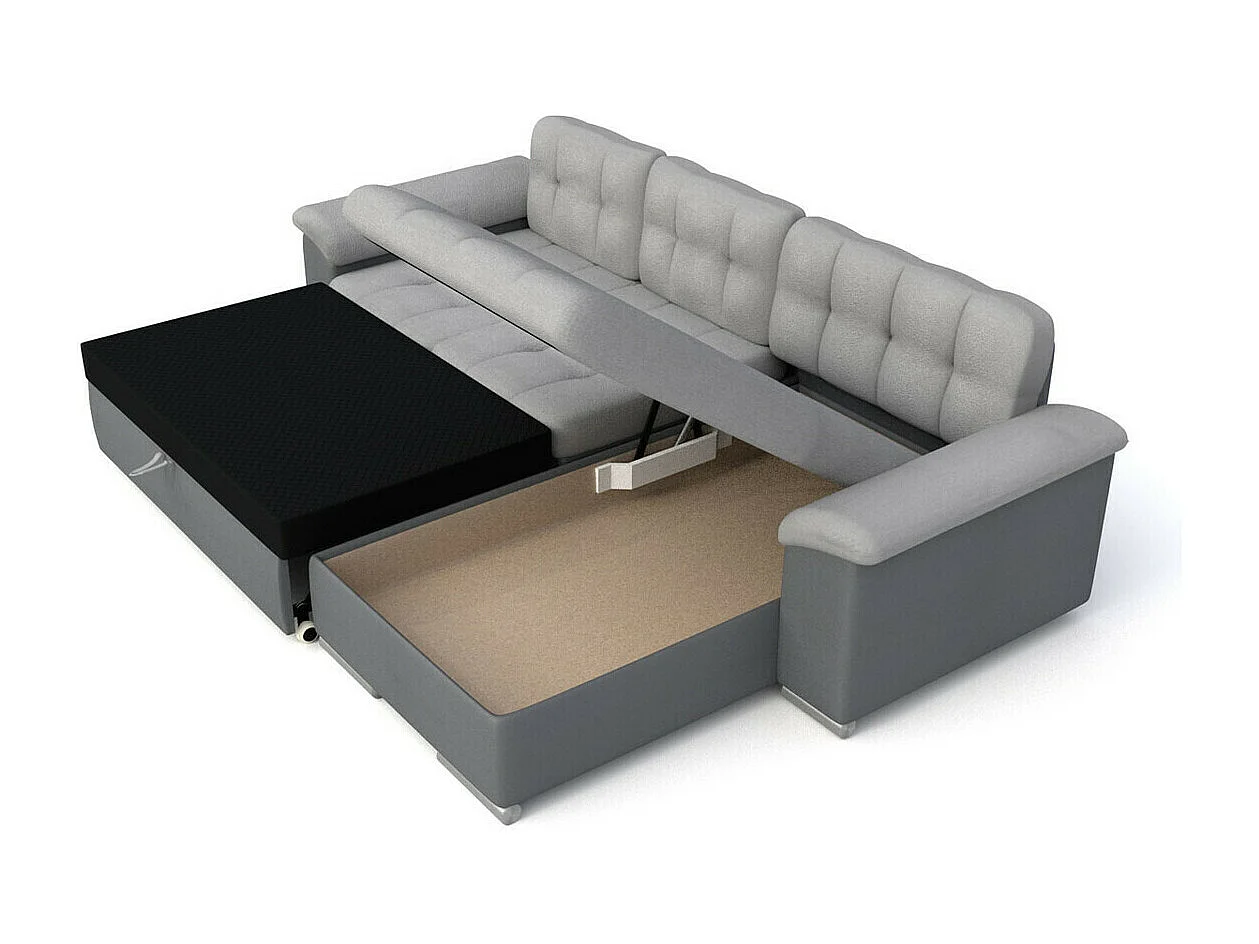 Sofá rinconero Comfivo 107, Gris, Función de descanso, Almacenaje, 280x160x76cm