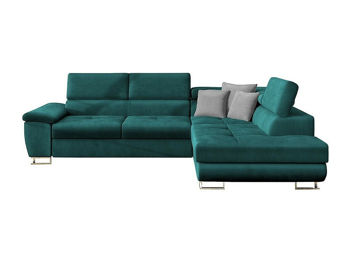 Sofá rinconero Comfivo 166, Turquesa, Función de descanso, Almacenaje, 270x202x71cm