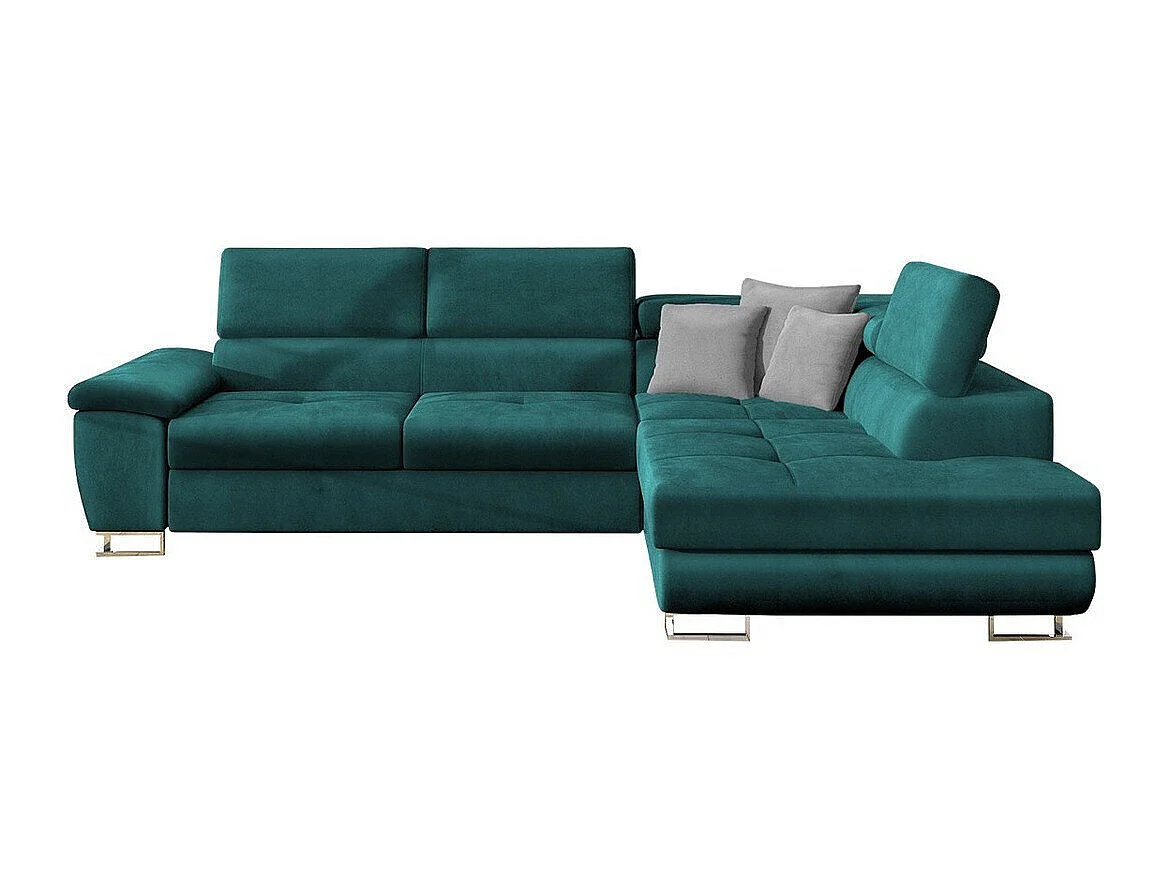 Canapé d'angle convertible 3 places en tissu turquoise