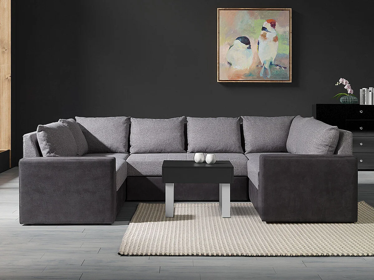 Canapé d'angle Providence 145, Gris, Fonction de couchage, 307x182x89cm
