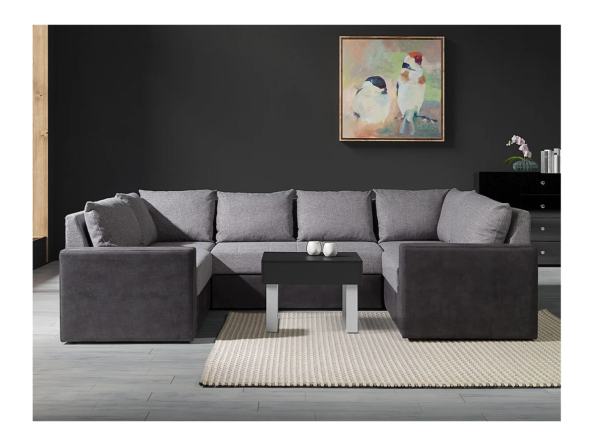 Canapé d'angle Providence 145, Gris, Fonction de couchage, 307x182x89cm