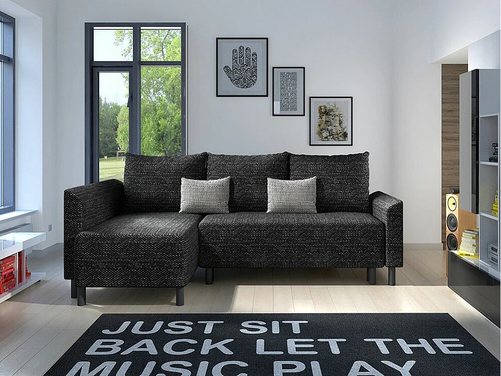 Sofá rinconero Rome 104, Gris, Función de descanso, Almacenaje, 205x144x89cm