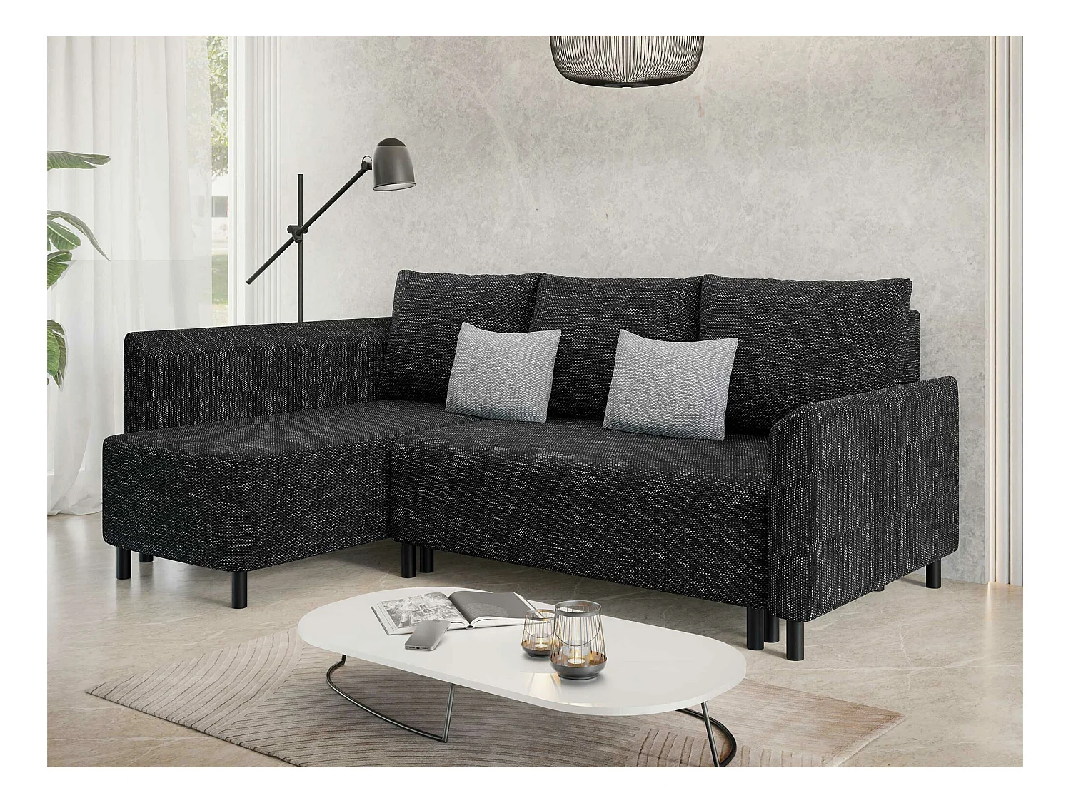 Canapé d'angle Rome 104, Gris, Fonction de couchage, Boîte de literie, 205x144x89cm
