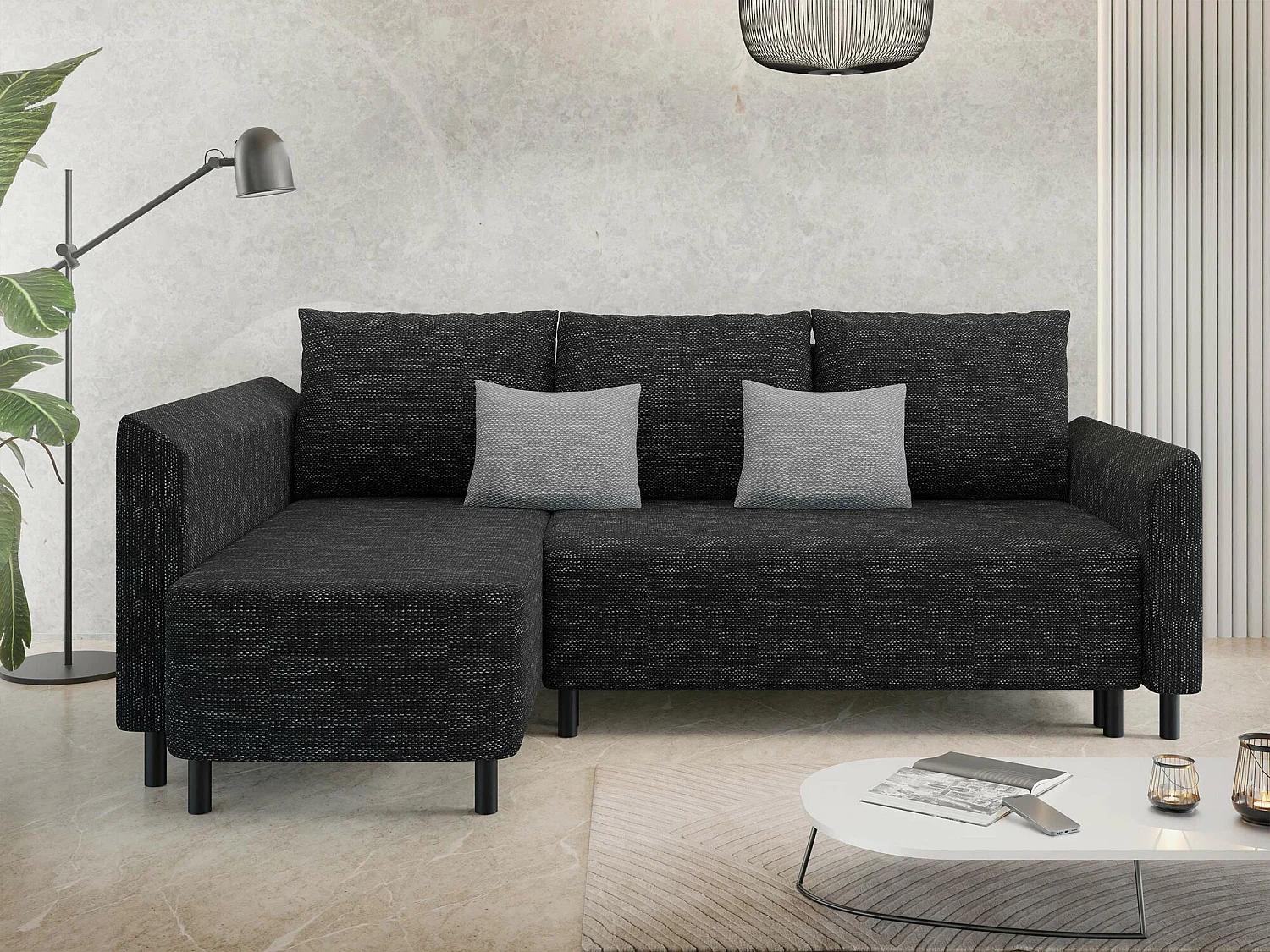 Sofá rinconero Rome 104, Gris, Función de descanso, Almacenaje, 205x144x89cm