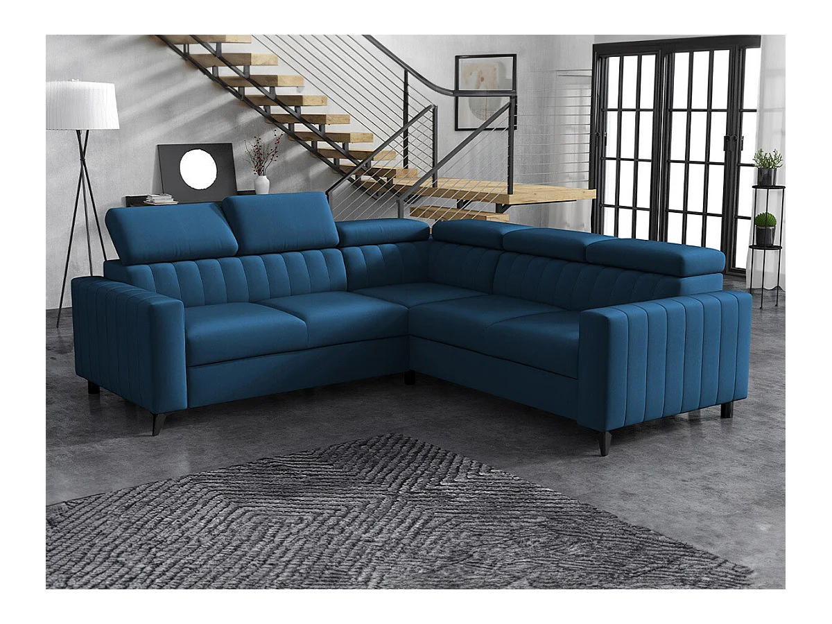 Canapé d'angle Columbus 201, Bleu, Fonction de couchage, Boîte de literie, 247x247x80cm