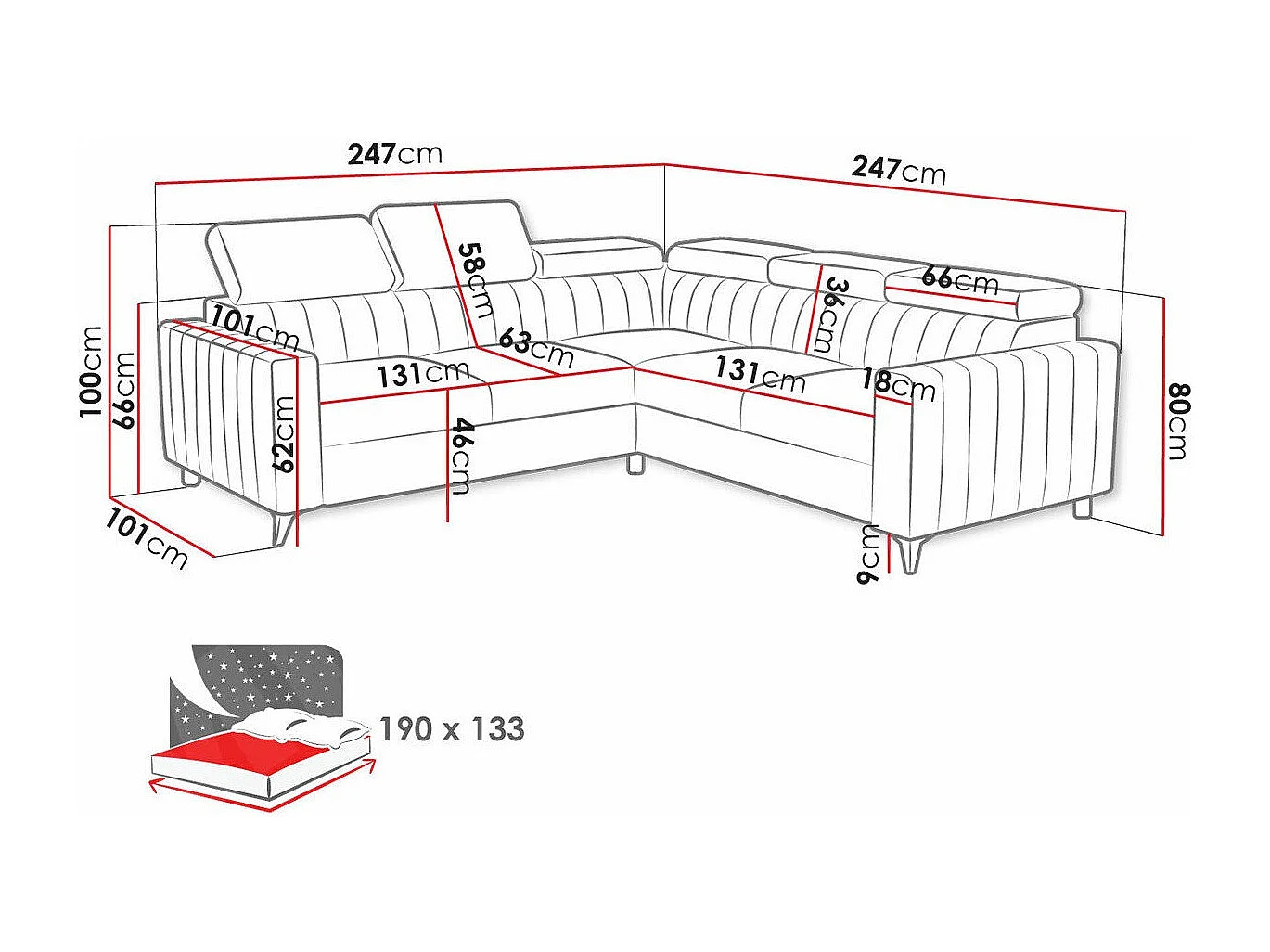 Sofá rinconero Columbus 201, Azul, Función de descanso, Almacenaje, 247x247x80cm