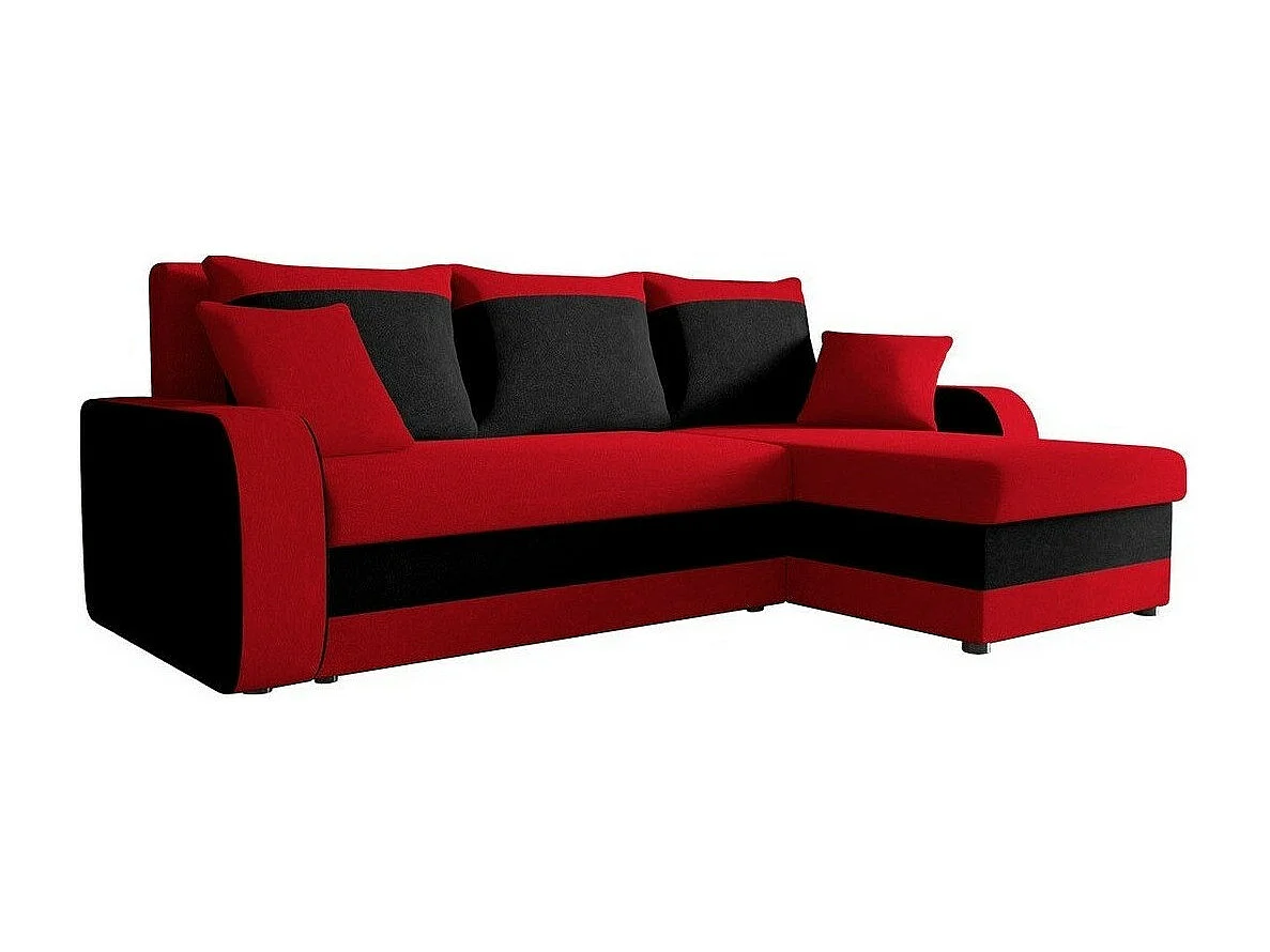 Canapé d'angle Comfivo 135, Rouge, Fonction de couchage, Boîte de literie, 238x147x80cm