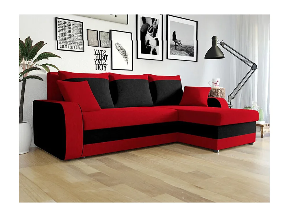Canapé d'angle Comfivo 135, Rouge, Fonction de couchage, Boîte de literie, 238x147x80cm