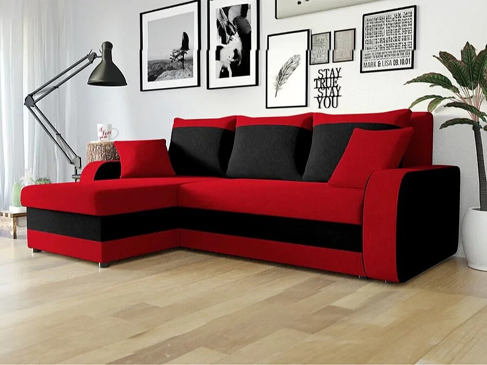 Sofá rinconero Comfivo 135, Rojo, Función de descanso, Almacenaje, 238x147x80cm