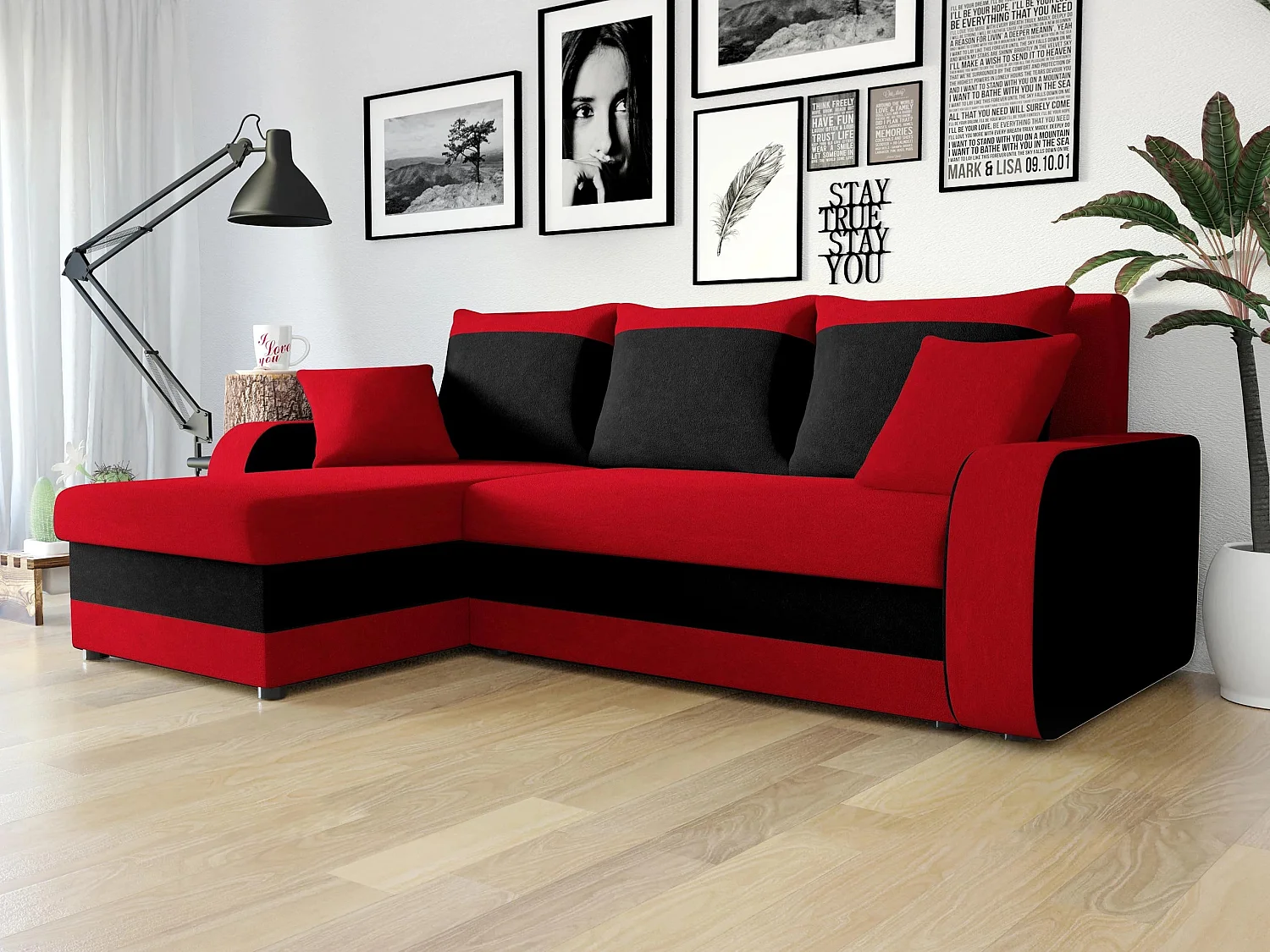 Canapé d'angle Comfivo Melissa, Rouge, Disponible, 238x147x80cm