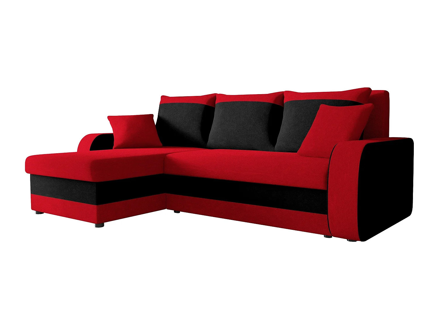 Canapé d'angle convertible 3 places en tissu rouge
