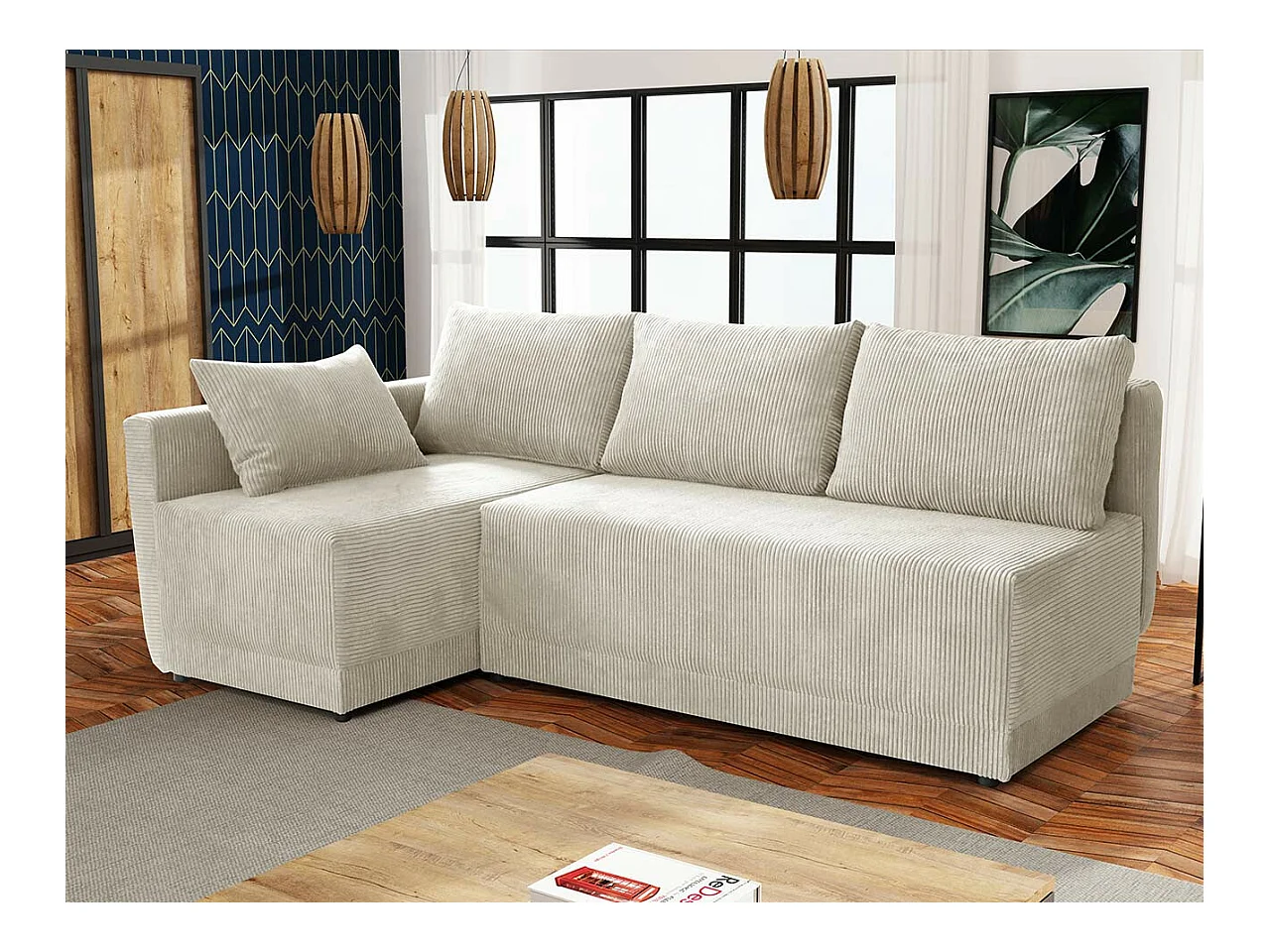 Canapé d'angle Columbus 149, Brun clair, Fonction de couchage, Boîte de literie, 210x85cm