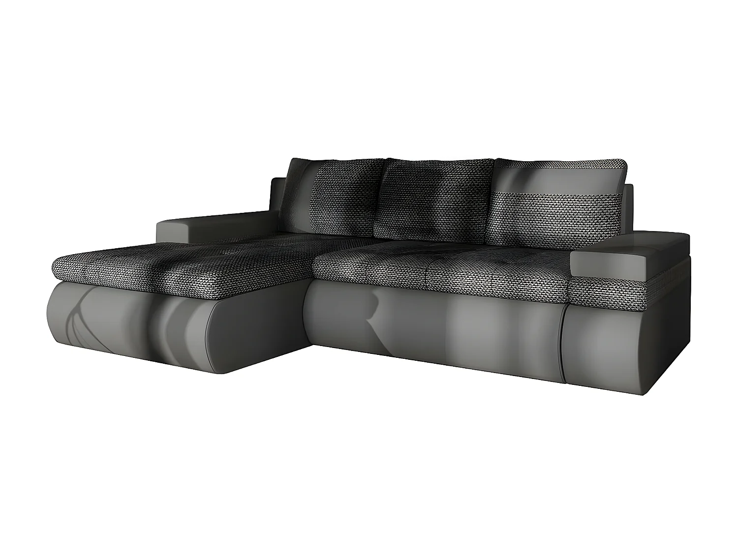 Canapé d'angle Temple 101, Gris, Fonction de couchage, Boîte de literie, 245x182x90cm