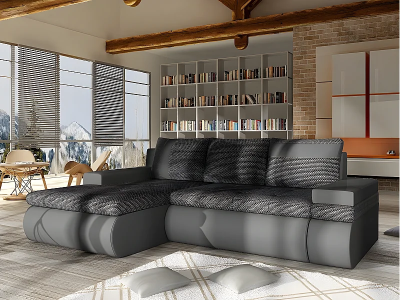 Sofá rinconero Temple 101, Gris, Función de descanso, Almacenaje, 245x182x90cm