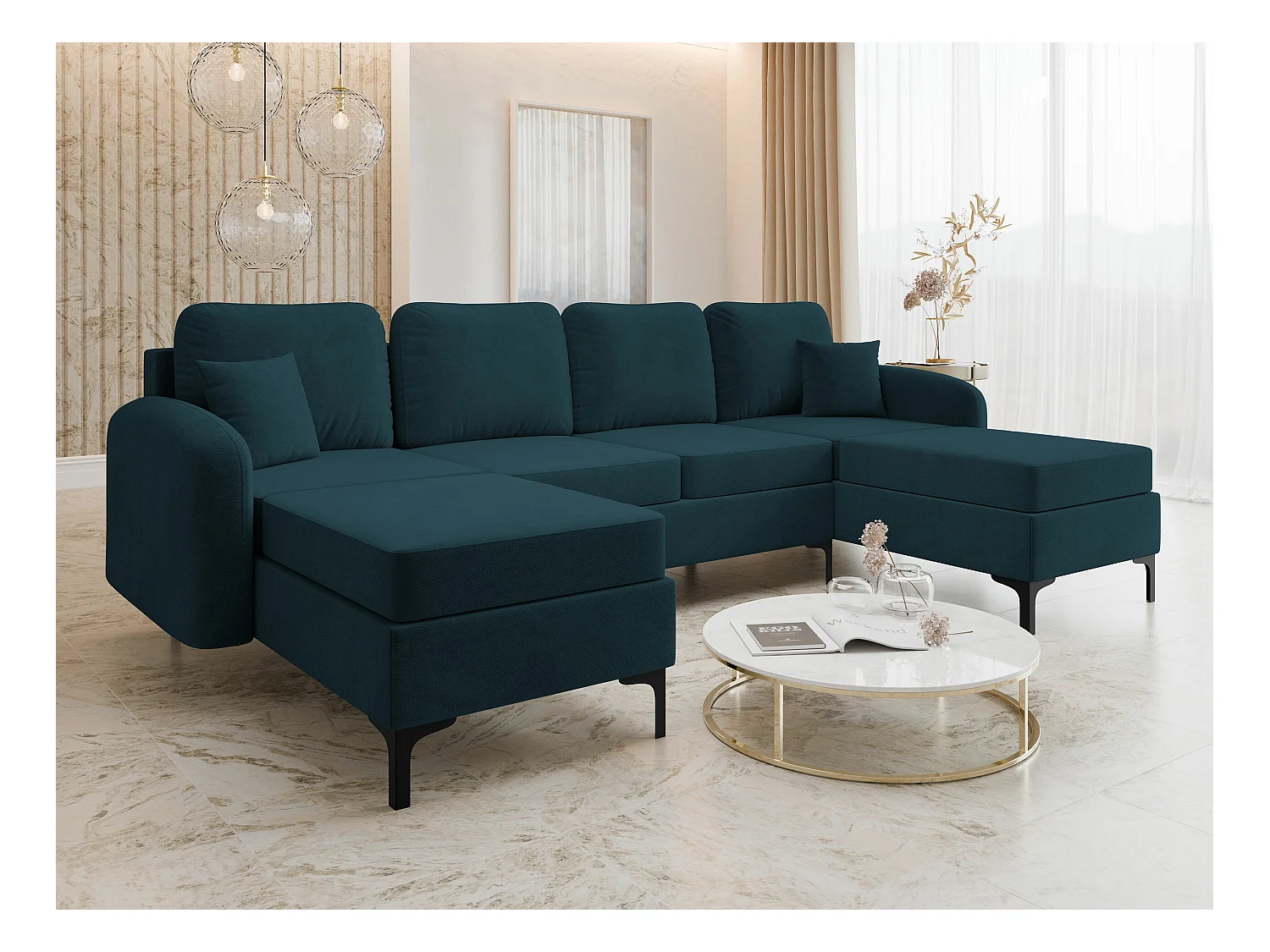Canapé d'angle Torlua 104, Turquoise, Fonction de couchage, Boîte de literie, 293x172cm
