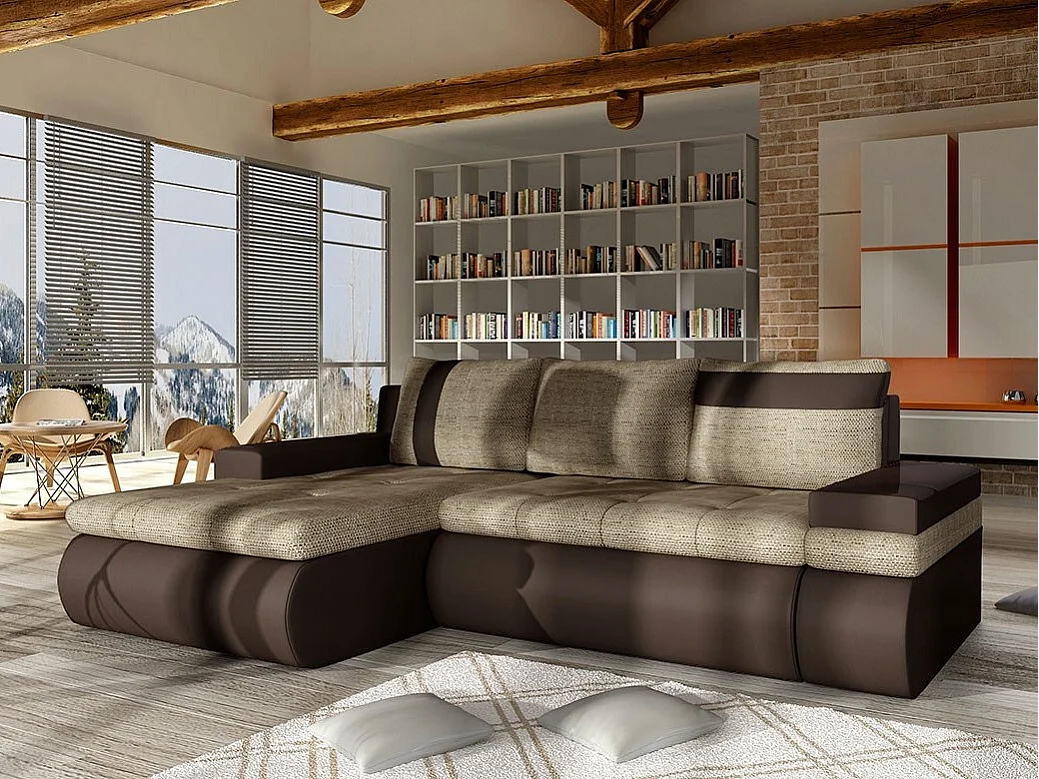 Sofá de canto Temple 101, Castanho, Funcionalidade de dormir