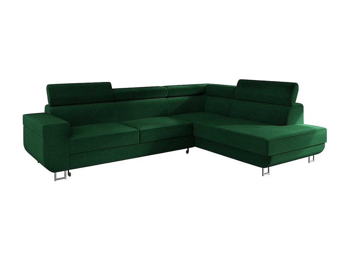 Sofá rinconero Comfivo 306, Verde, Función de descanso, Almacenaje, 253x188x71cm