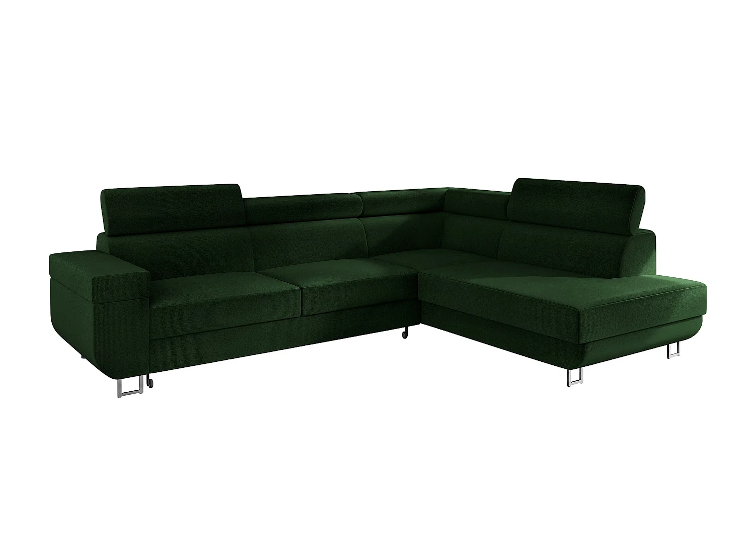 Canapé d'angle convertible 3 places en tissu vert 253x188x71 cm