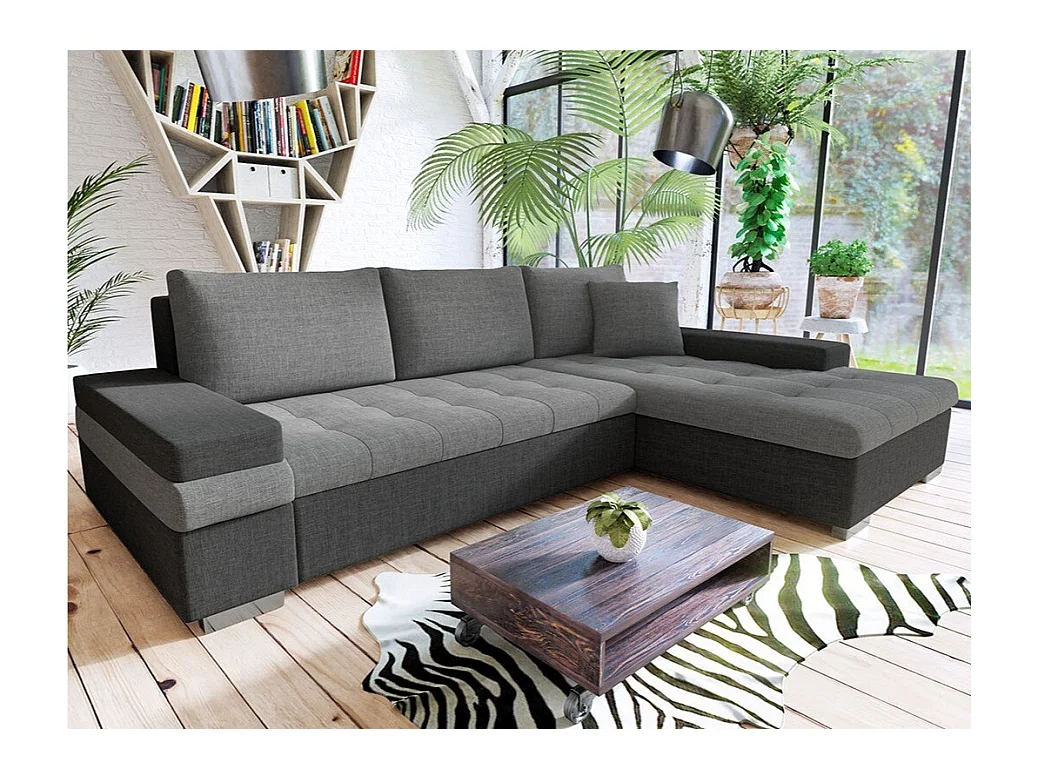 Canapé d'angle Comfivo 121, Gris, Fonction de couchage, Boîte de literie, 274x182x83cm