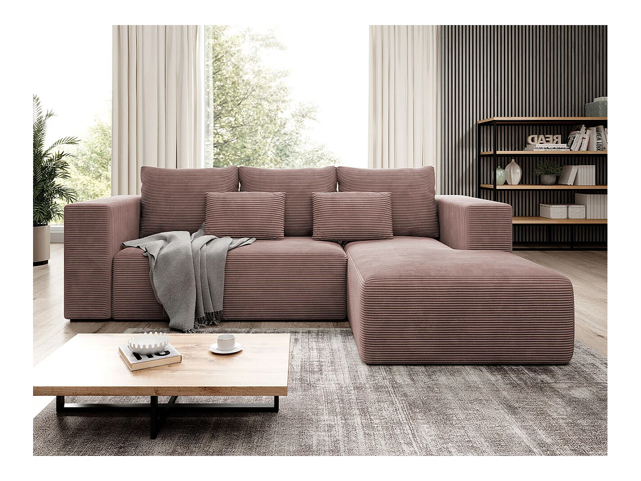 Canapé d'angle Arvada 116, Rose, Fonction de couchage, Boîte de literie, 255x161x91cm