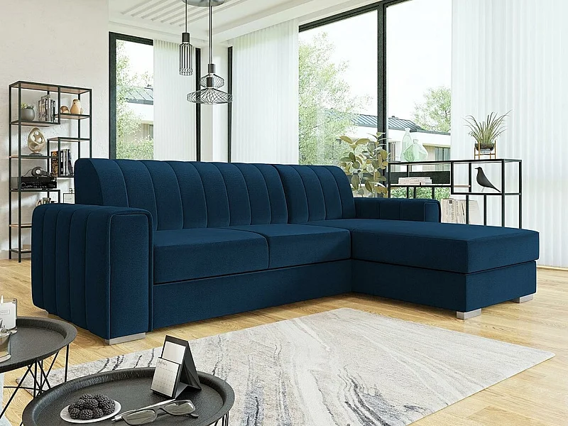 Sofá rinconero Columbus 166, Azul, Función de descanso, Almacenaje, 260x183x86cm