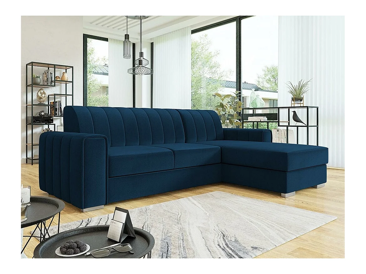 Canapé d'angle Columbus 166, Bleu, Fonction de couchage, Boîte de literie, 260x183x86cm