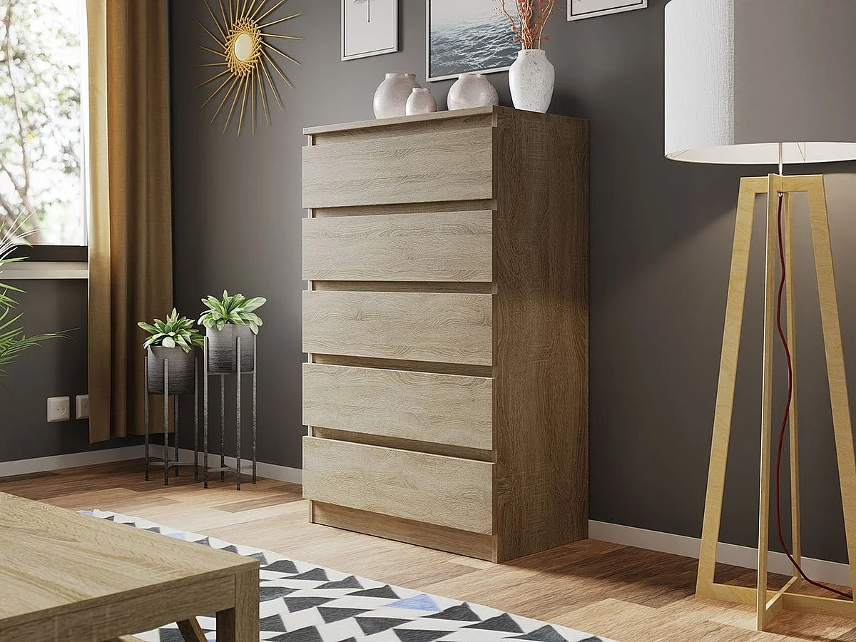 Kommode mit 5 Schubladen - 70x40x112 cm - Sonoma Eiche - Malwa M5