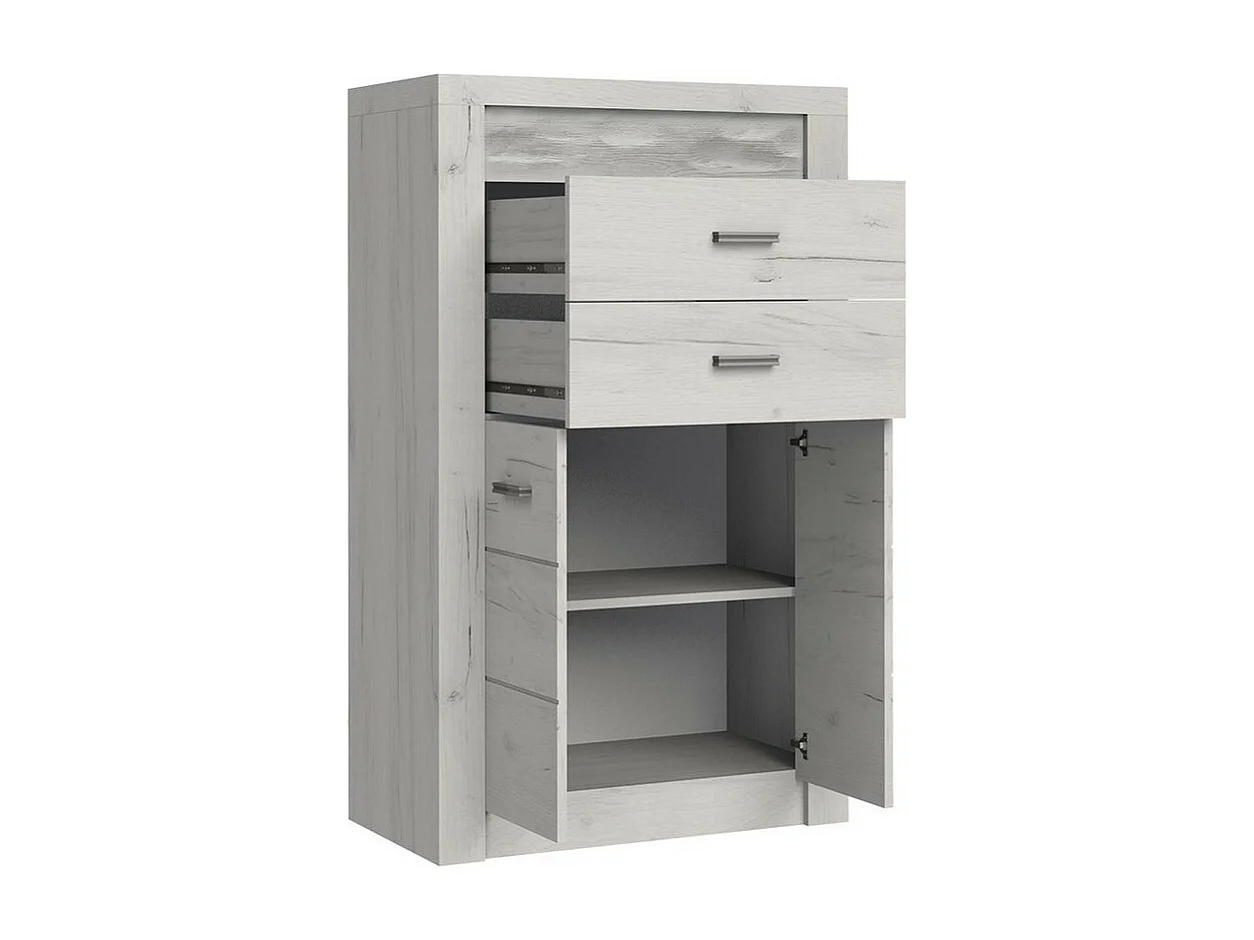 Commode Serfeno 103, Artisanat blanc, Tiroirs et portes, Nombre de tiroirs: 2, 127x76cm