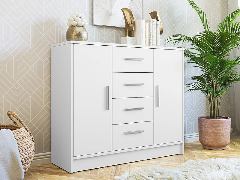 Commode Comfivo Romtea 101, Blanc, Avec tiroirs et portes, 100x120x40cm