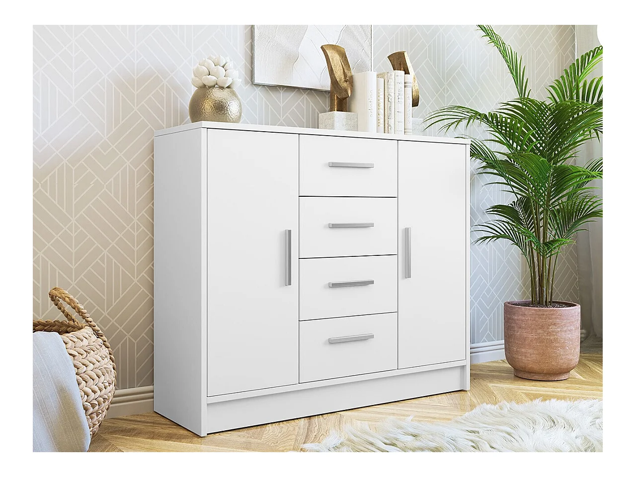 Commode Comfivo Romtea 101, Blanc, Avec tiroirs et portes, 100x120x40cm