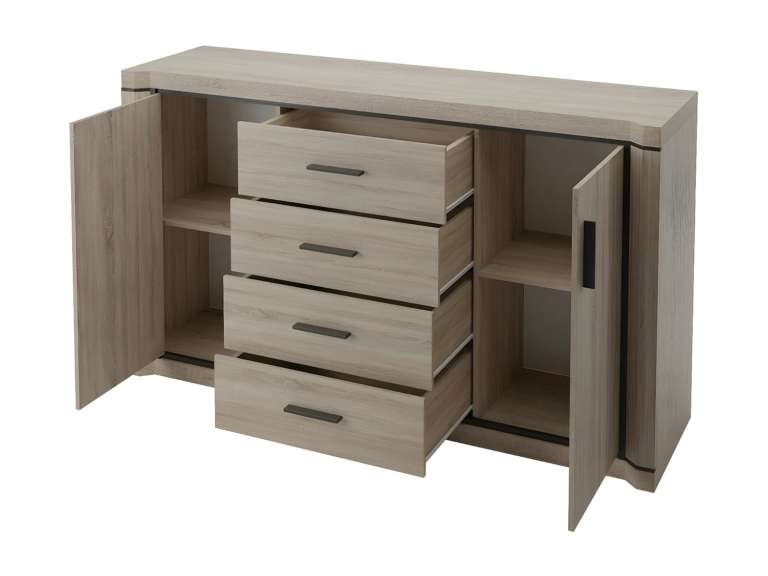 Commode Lorelie 100, Truffe chêne, Avec tiroirs et portes, Nombre de tiroirs: 4, 91x157cm