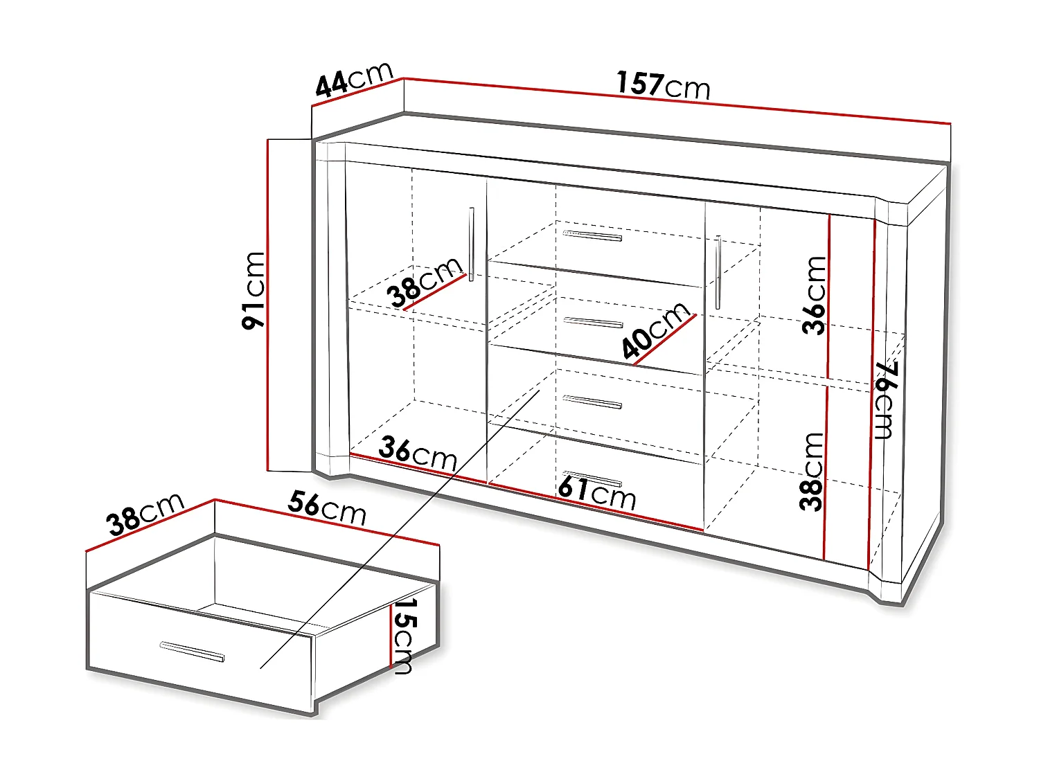 Commode Lorelie 100, Truffe chêne, Avec tiroirs et portes, Nombre de tiroirs: 4, 91x157cm