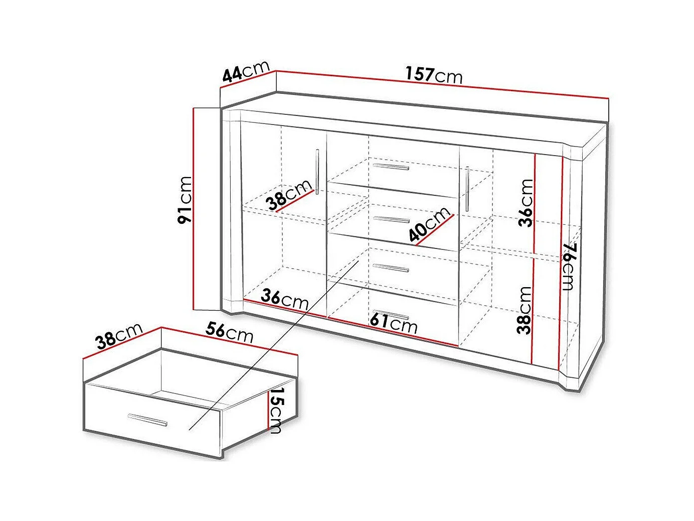 Cómoda Lorelie 100, Trufa roble, Con cajones y puertas, Número de cajones: 4, 91x157x44cm