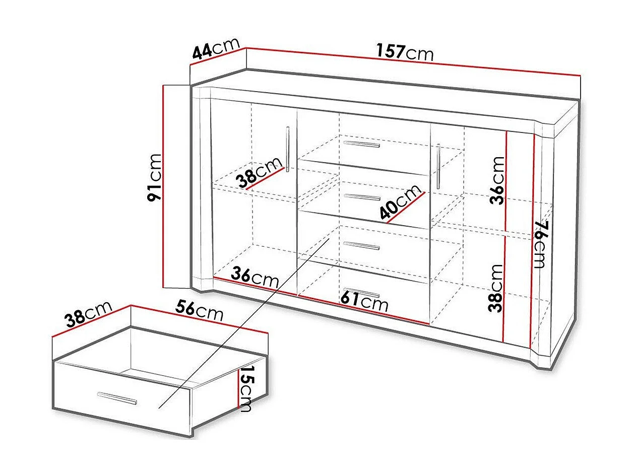 Cómoda Lorelie 100, Trufa roble, Con cajones y puertas, Número de cajones: 4, 91x157x44cm