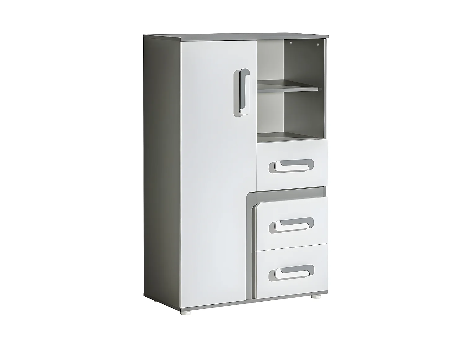 Commode Aviseve 101, Blanc|Anthracite, Avec tiroirs et portes, Nombre de tiroirs: 3, 85cm