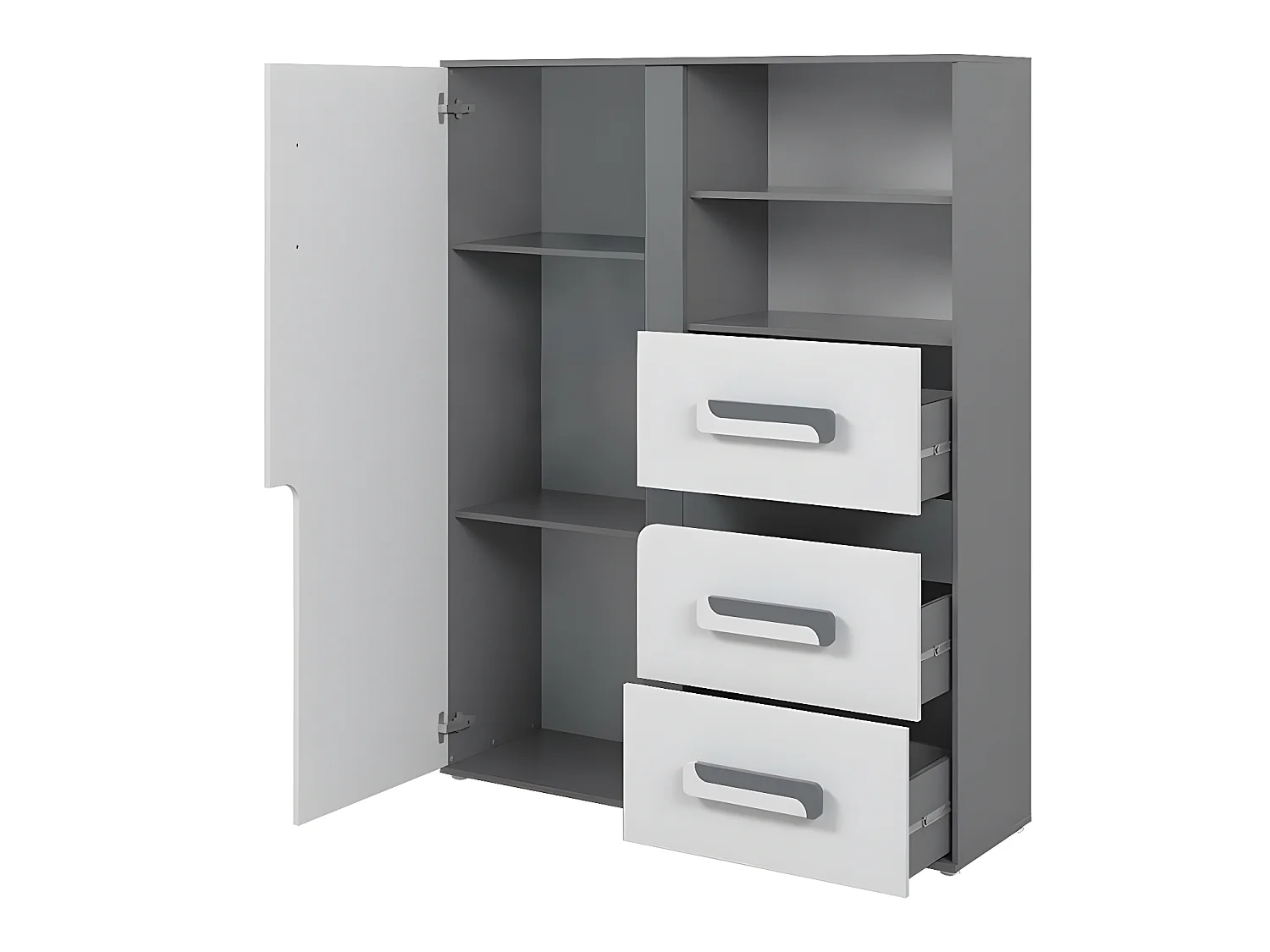 Commode Aviseve 101, Anthracite|Blanc, Tiroirs et portes, Nombre de tiroirs: 3, 136x85cm