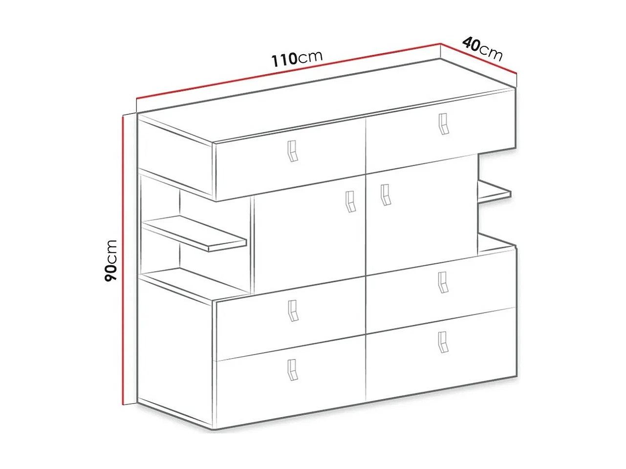 Commode Camteso 106, Turquoise|Chêne|Blanc, Tiroirs et portes, Nombre de tiroirs: 6, 90cm