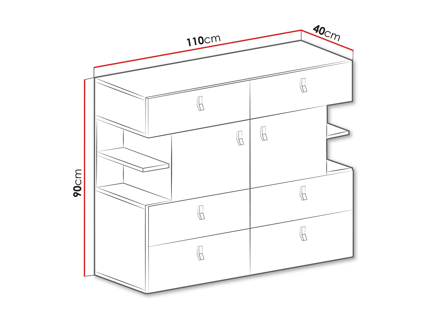 Commode Camteso 106, Turquoise|Chêne|Blanc, Tiroirs et portes, Nombre de tiroirs: 6, 90cm